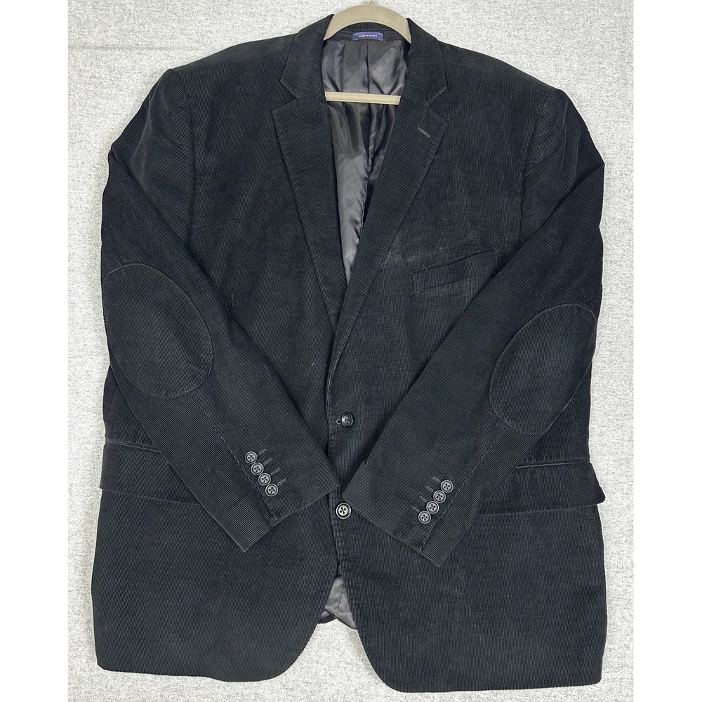Stafford Corduroy Blazer Sport Coat 52R Classic Fit Black Elbow Patch Jacket
